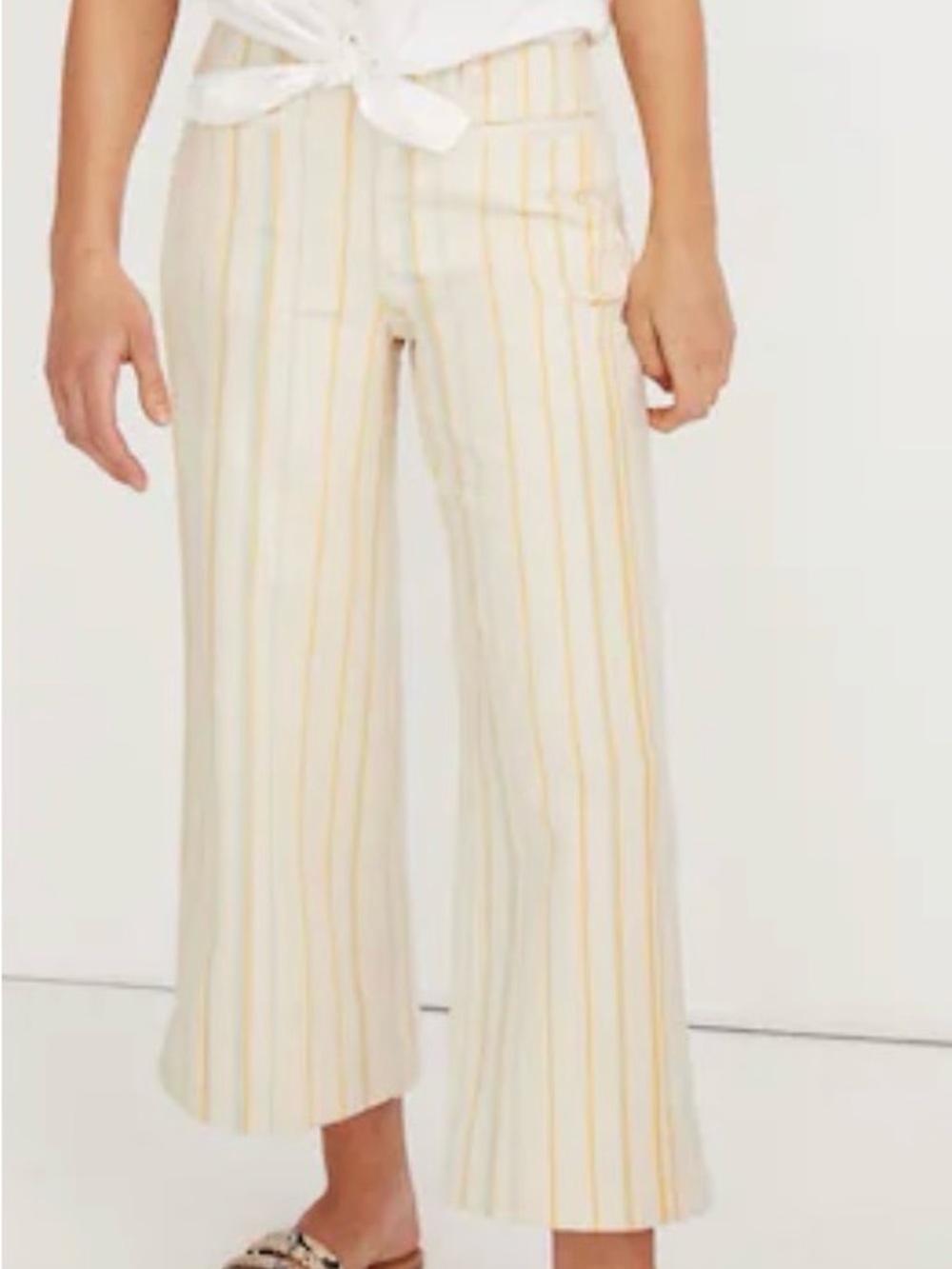 Madewell Emmett Wide Leg Cropped Pants. Color is warm honeysuckle reverse